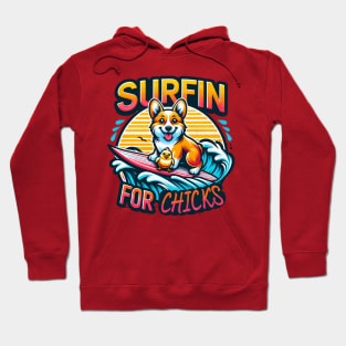 Surfin for Chicks, Funny, Cute, Corgi, Beach tee, Meme Hoodie